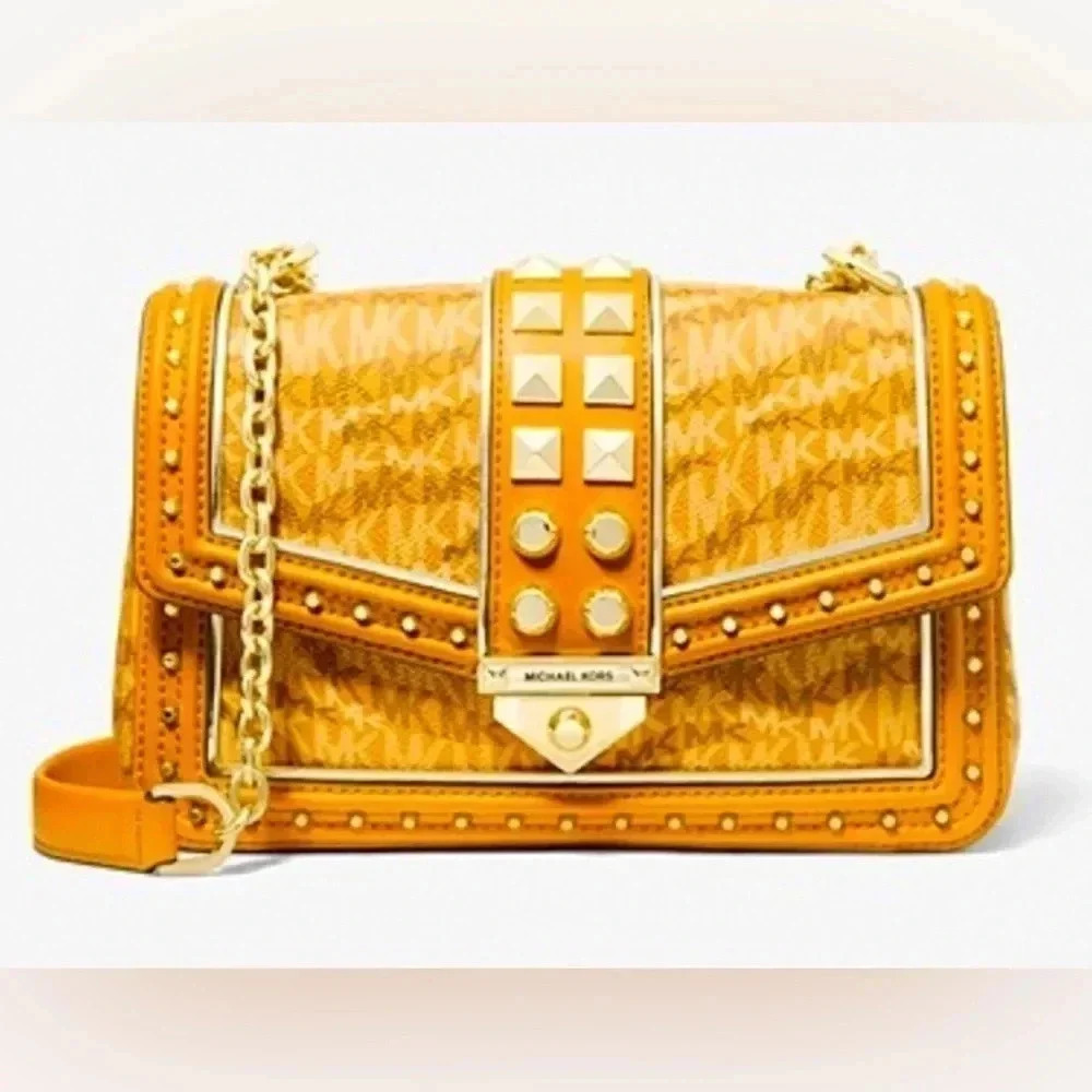 NWT Michael Kors Soho Large Animal Print Logo Shoulder Bag in  Marigold